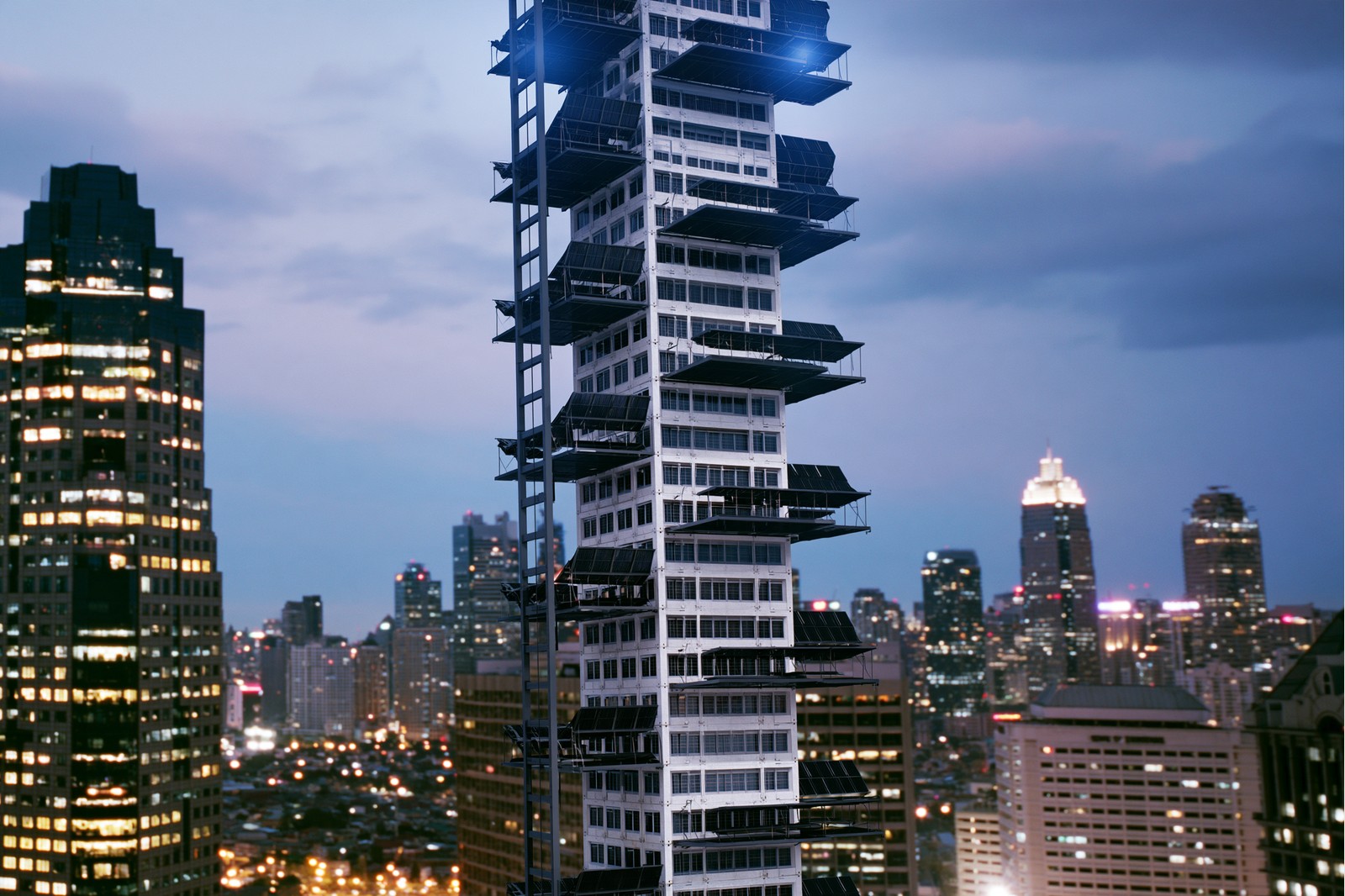 Sun Ladder high rise — A solar wing on every floor — a ladder of sun